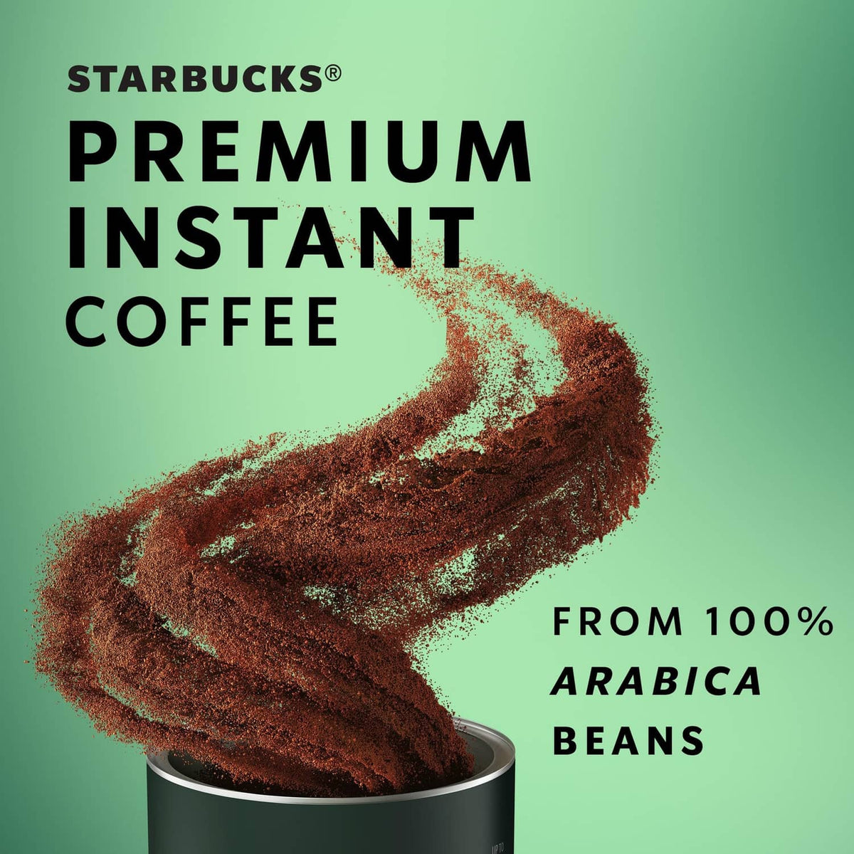 Starbucks Premium Instant Coffee dark roast: ground coffee pour over an instant coffee can.
