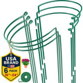 Green plant support stakes set with circular frame and vertical rods