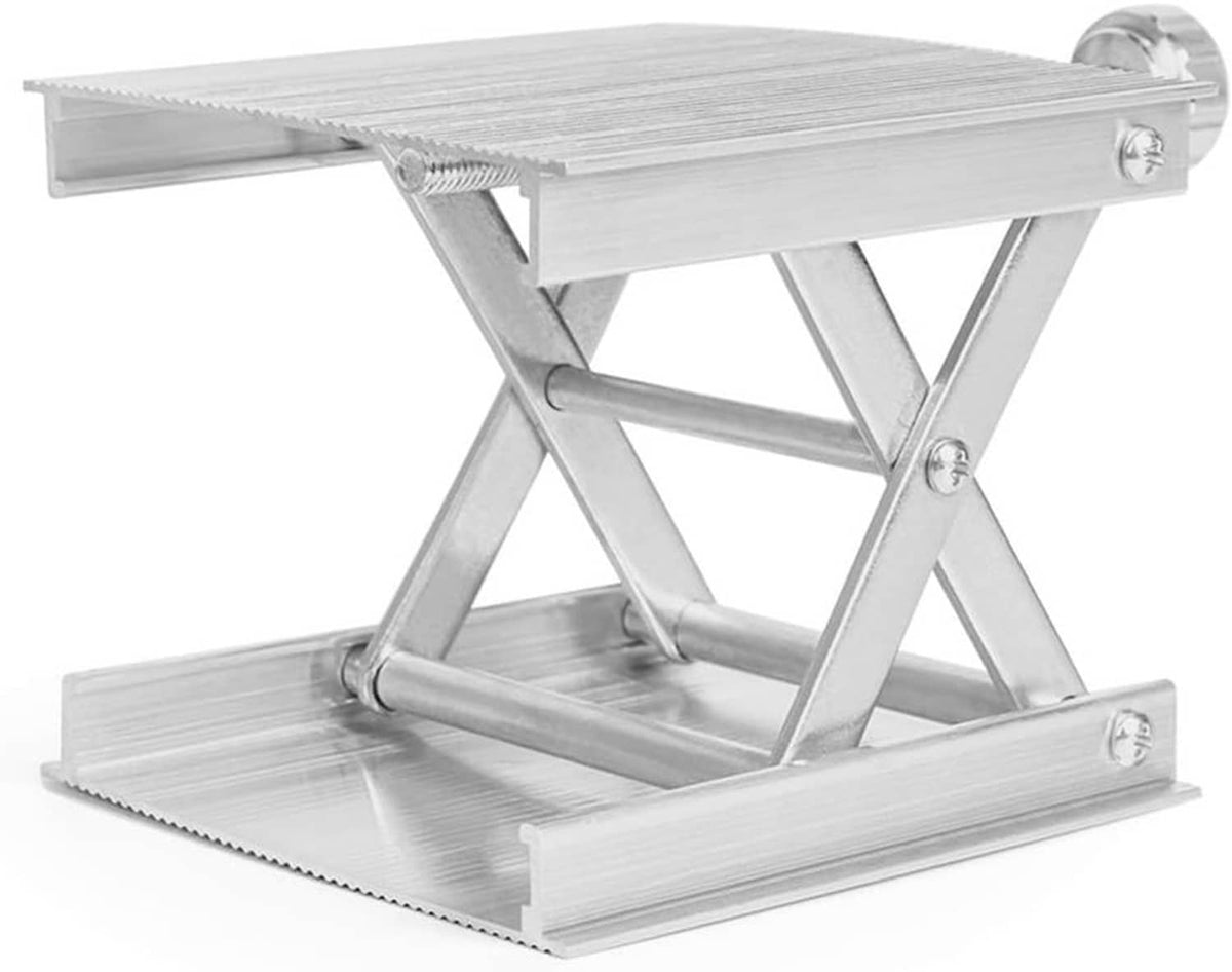 Laboratory lifting platform jack with ribbed top plate and X-style scissor supports