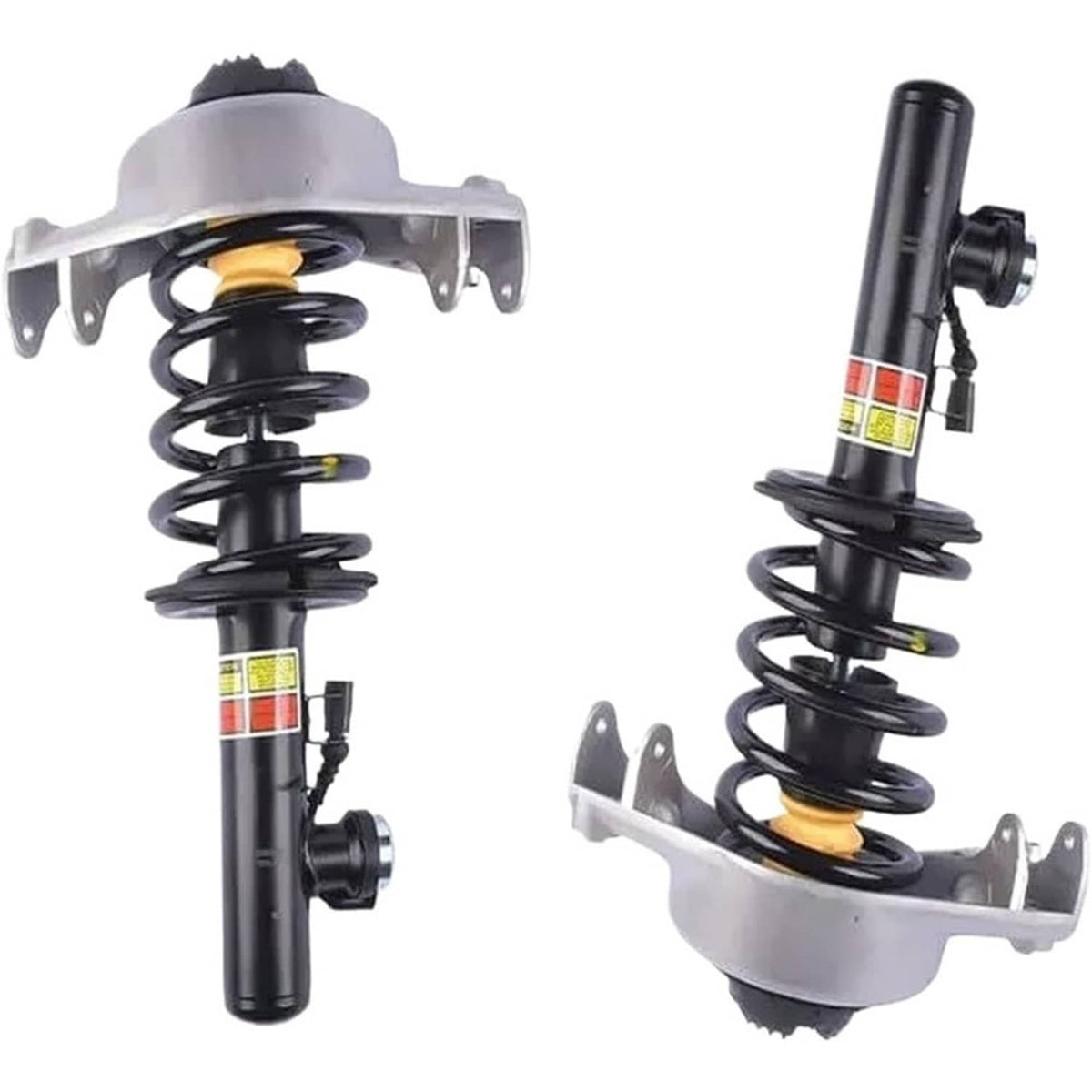 Electronic shock strut assembly pair with black coil springs and side mounting brackets