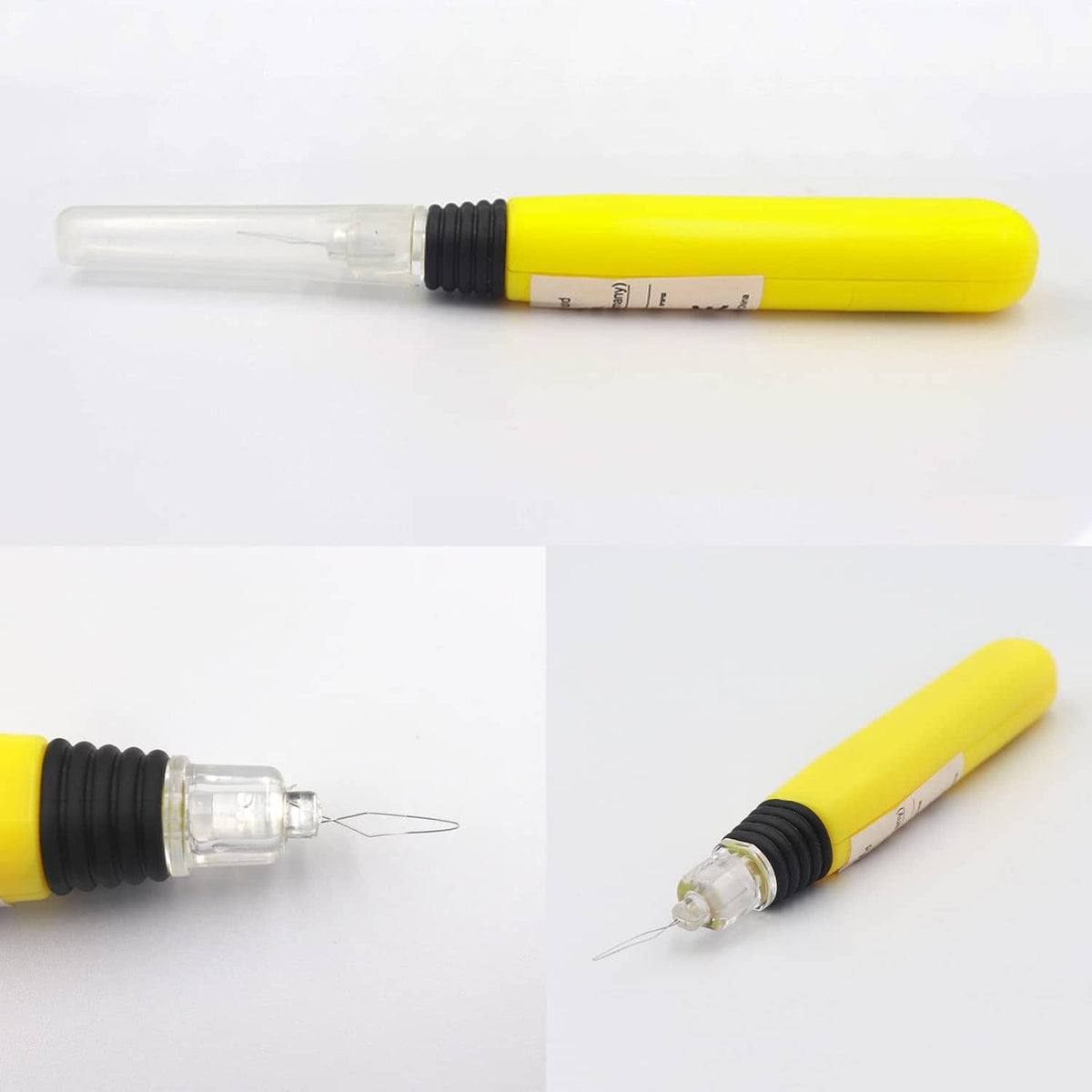 Yellow needle threader with clear LED light tip, manual sewing tool, 2-pack