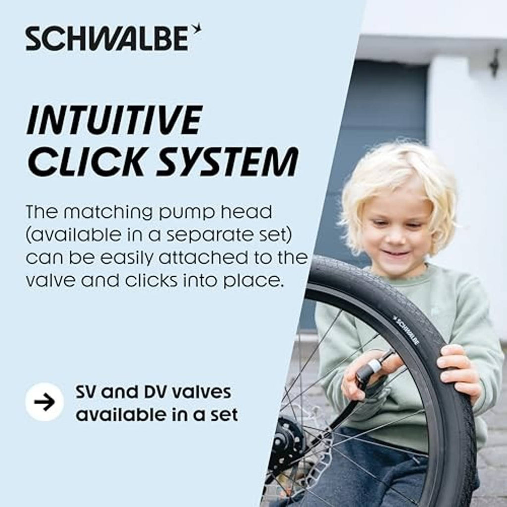 Child holding a bike tire with an installed SV valve insert