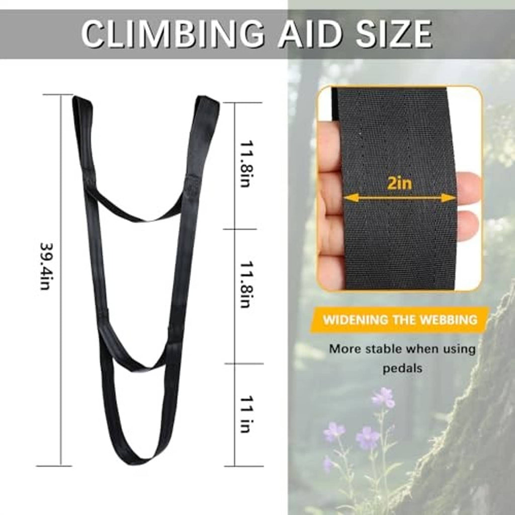 Black 3-step climbing aider with three loops shown with size measurement diagram