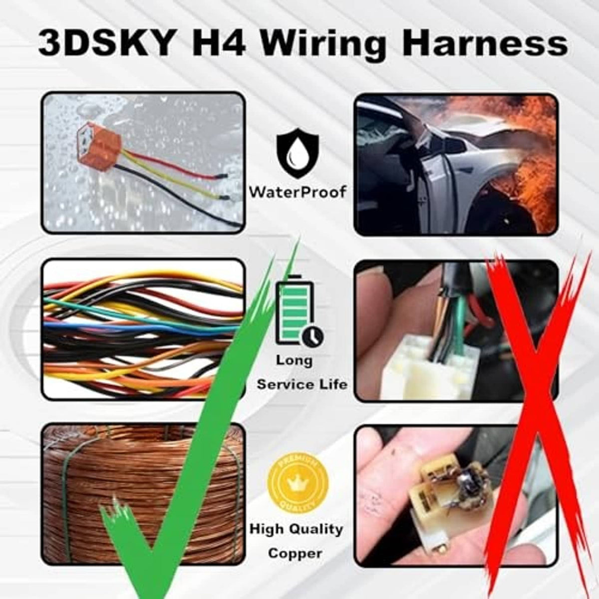 H4 wiring harness pair with orange connectors and red, yellow, black wires