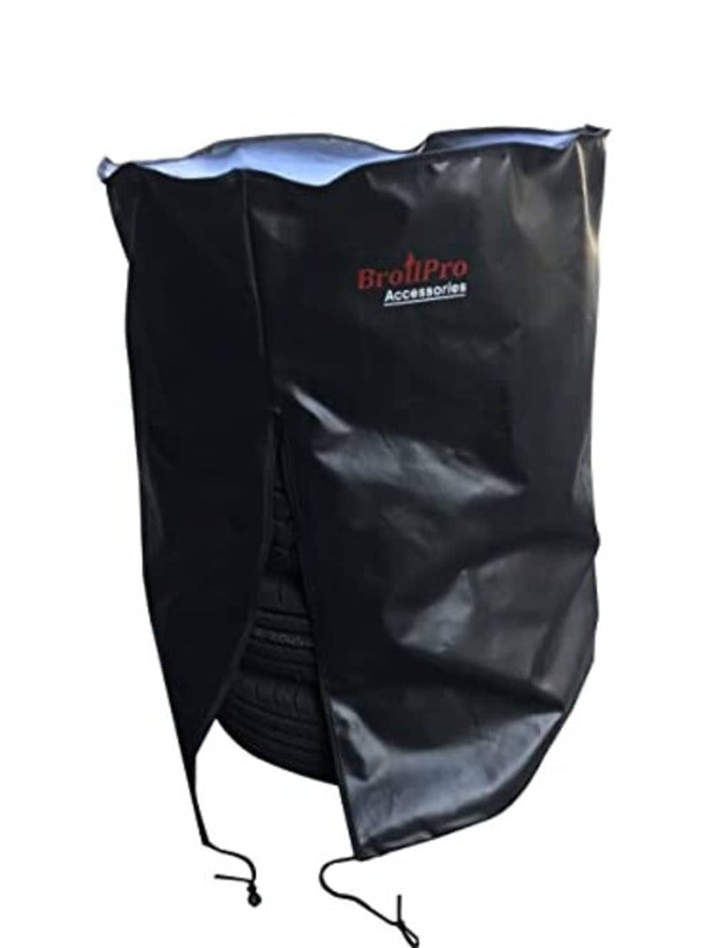 Black tire cover with BrotiPro Accessories logo, side opening flap, and bottom cords