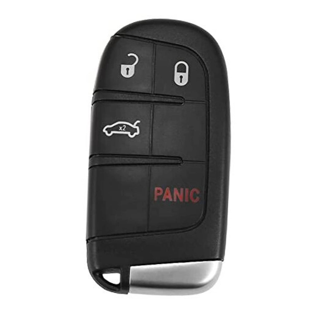Black keyless entry remote with lock, unlock, and red PANIC button icons