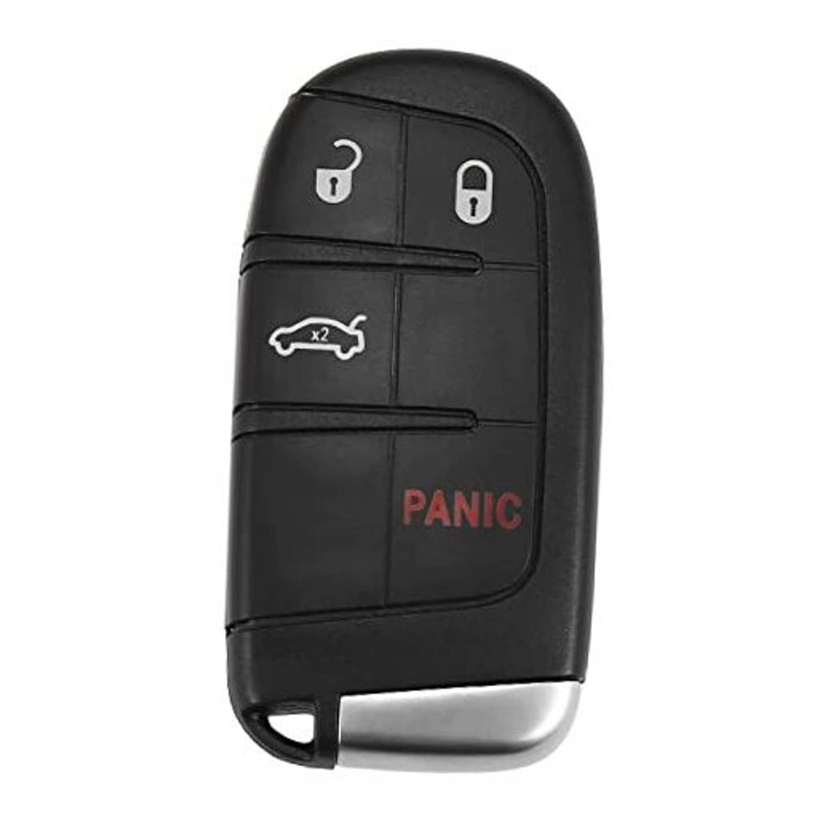 Black keyless entry remote with lock, unlock, and red PANIC button icons