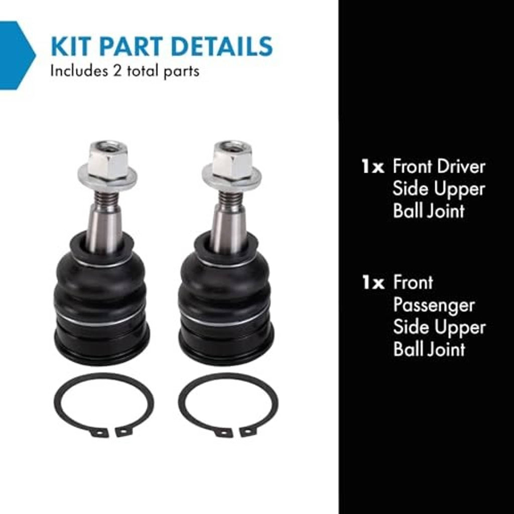 Ball joint kit with two front upper joints and two black rubber retaining rings