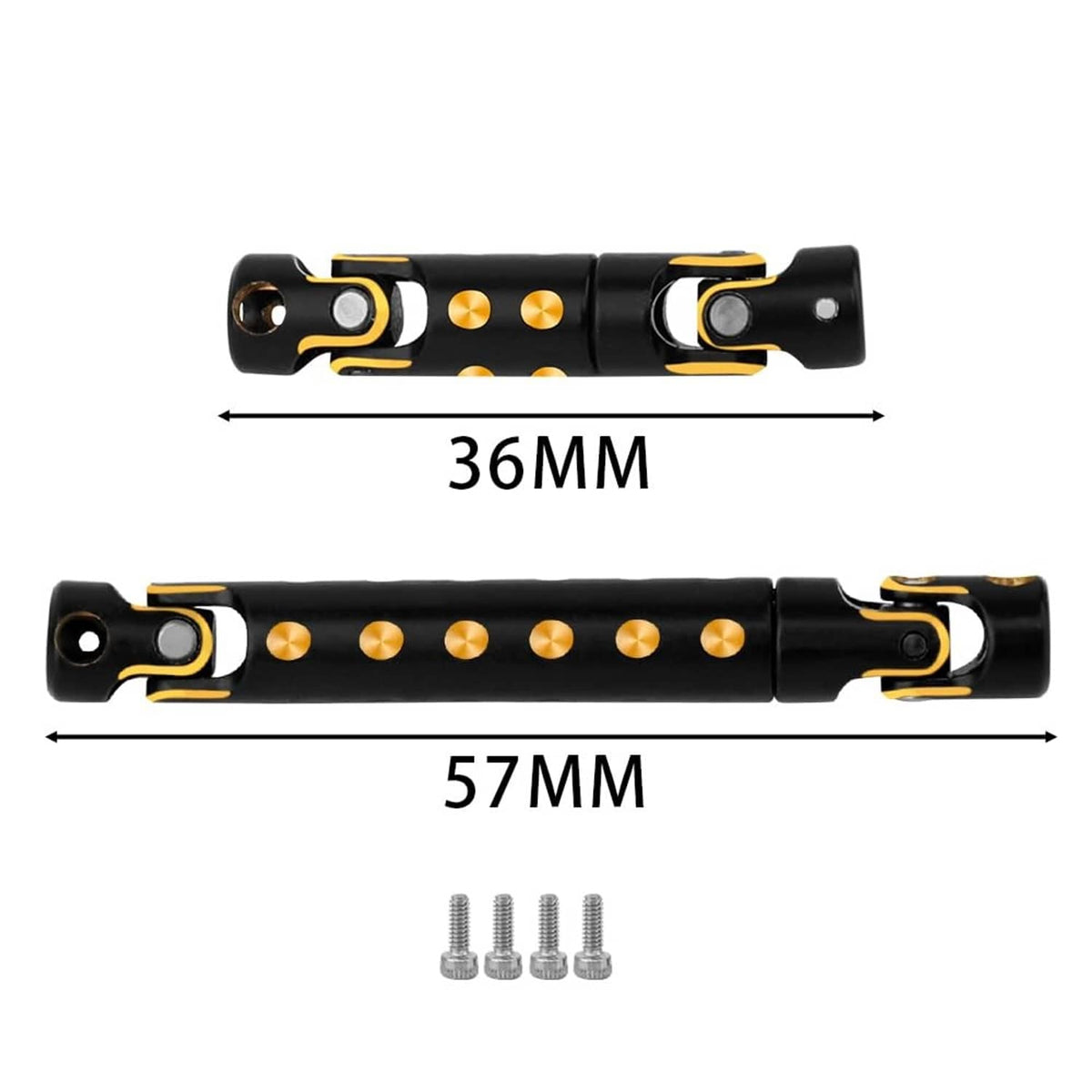 RC brass drive shafts showing 36mm and 57mm lengths with included mounting screws