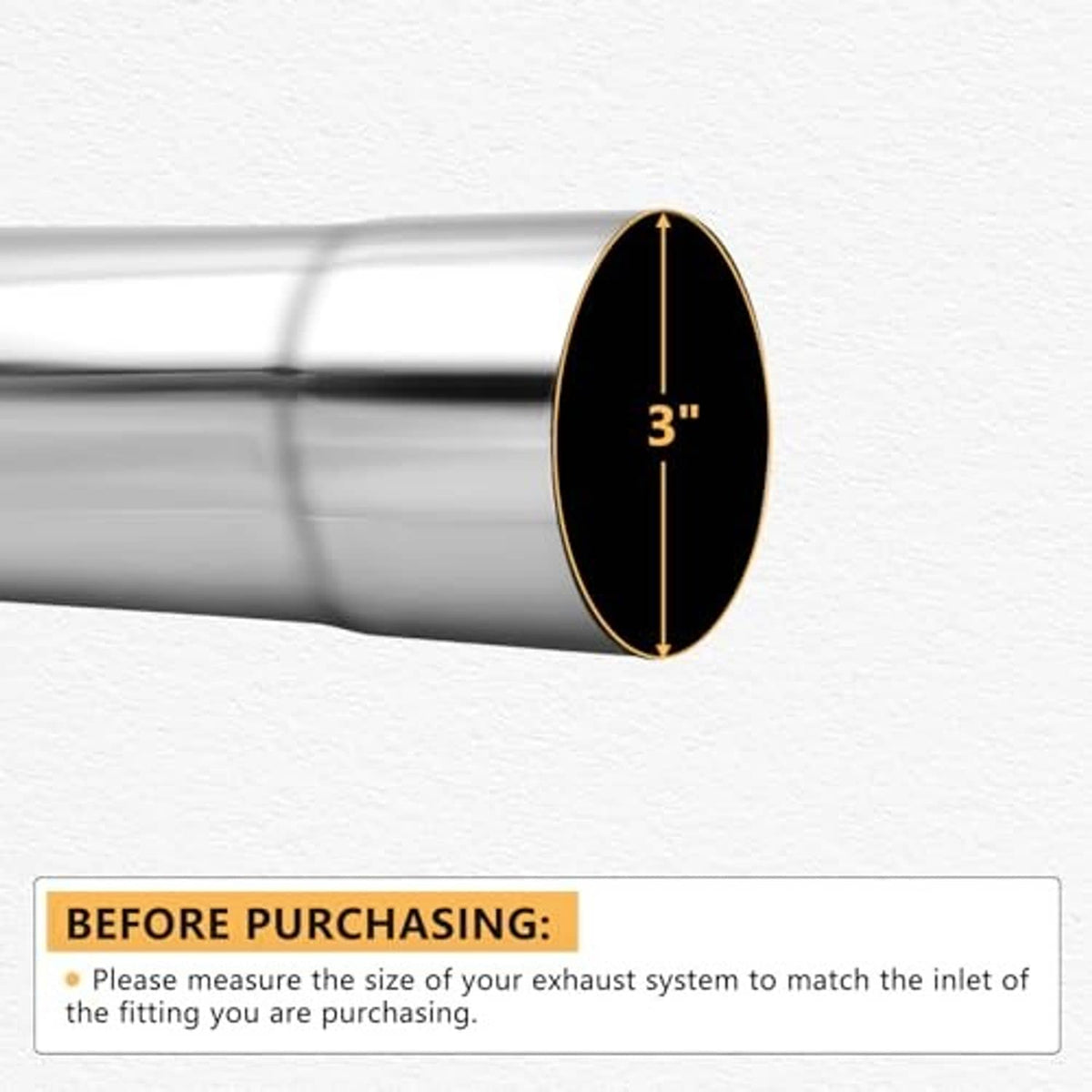 3-inch diameter exhaust tube end on 45-degree elbow pipe, stainless steel