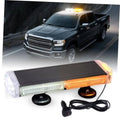 Amber and white LED strobe light bar with clear housing and mounting base, with cable