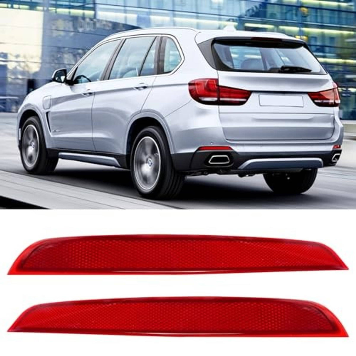 Red rear bumper reflector light bars, two-piece left and right set