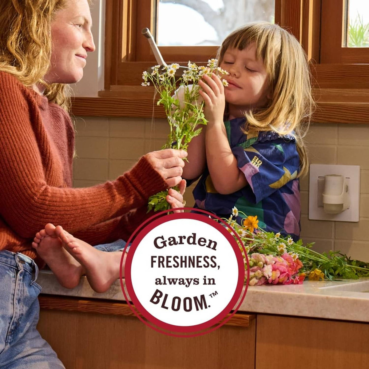 Kitchen wall plug-in air freshener with Garden freshness bloom scent badge