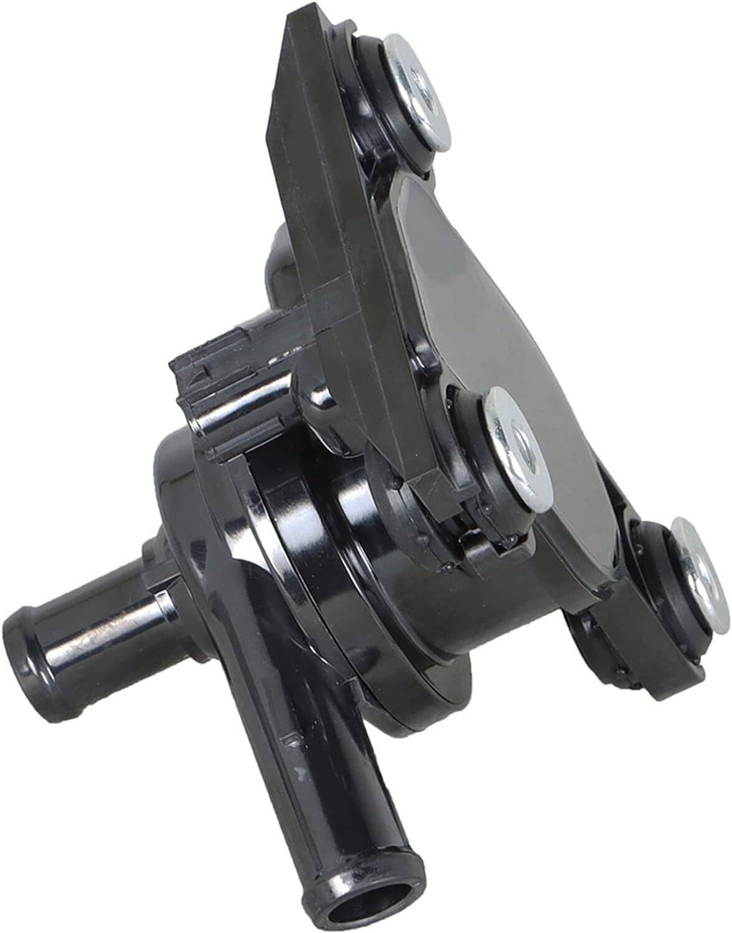 Black electric inverter water pump with inlet tubes and round mounting hardware