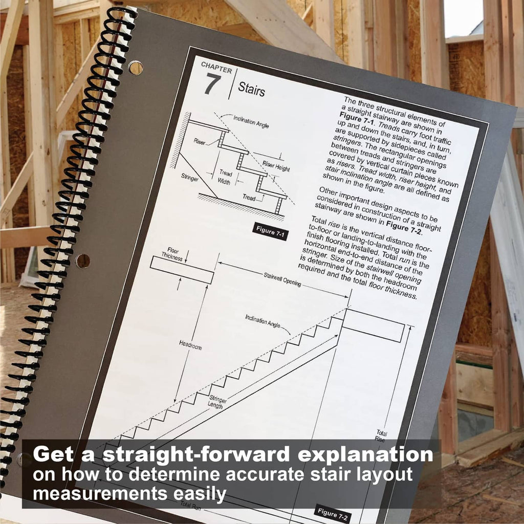 Spiral-bound workbook open to stairs layout page with labeled diagram