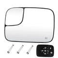 Heated driver-side left mirror glass, clear lens with black trim and defrost symbol