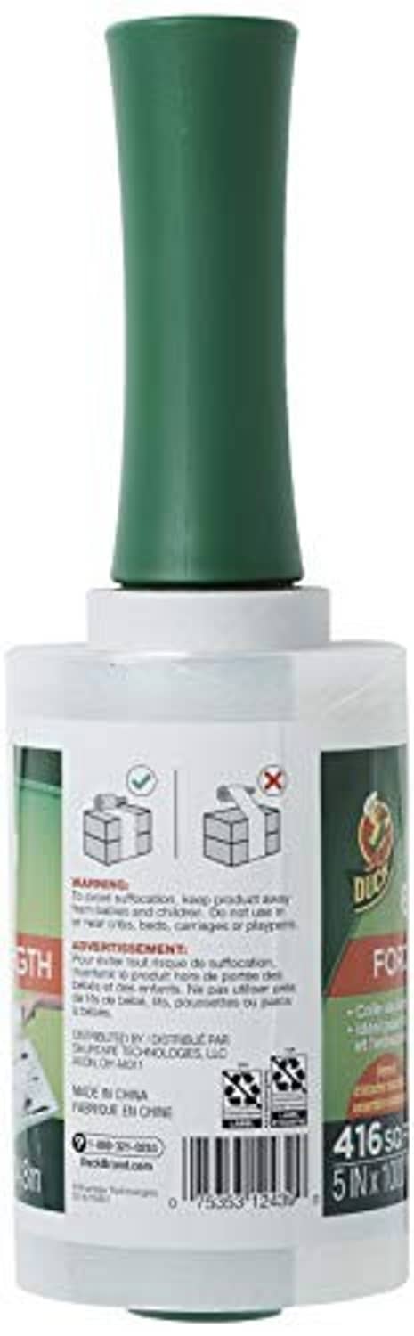 Duck Brand stretch wrap roll, showing label on white core and green film roll