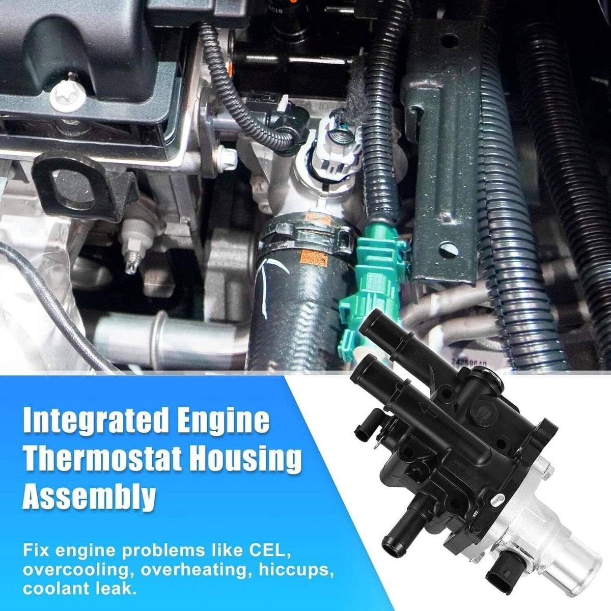 Thermostat housing assembly with sensor plug on silver coolant outlet
