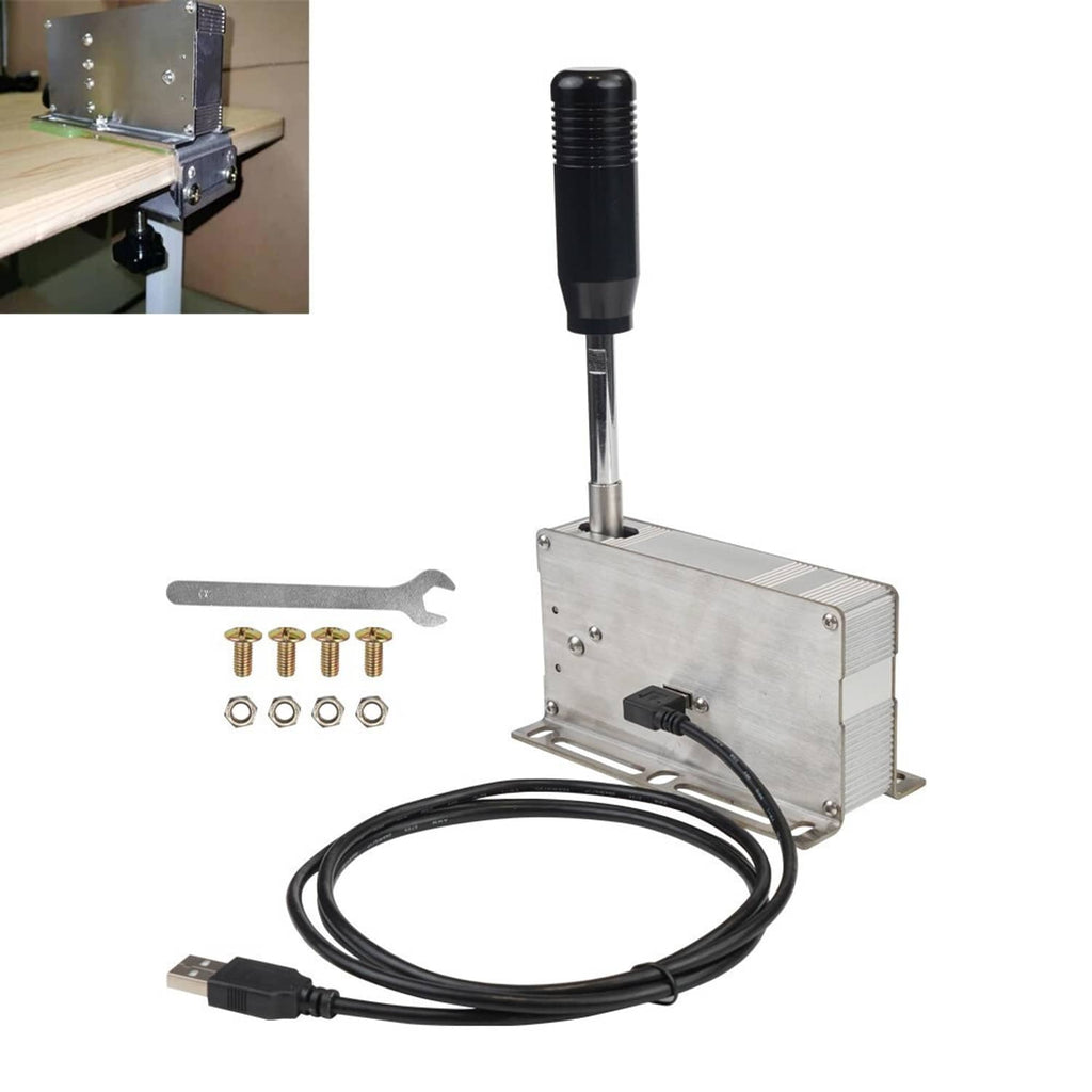 USB sequential shifter with black cable, metal base, and small installation parts
