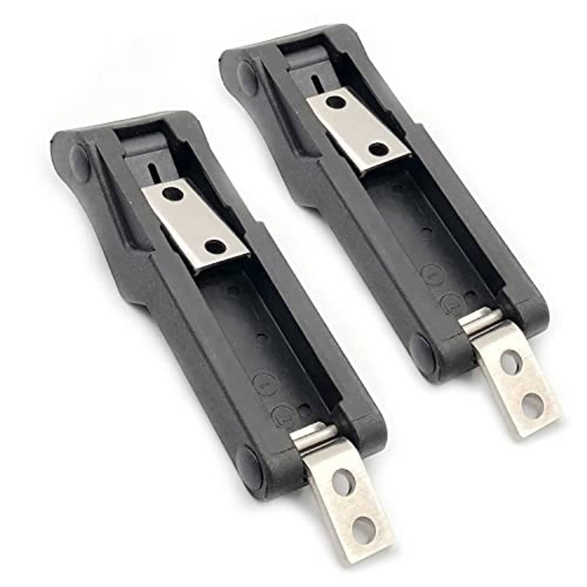 Rubber latch brackets with metal pins, black finish, front view (2-pack)