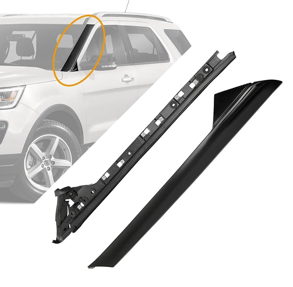 Black left A-pillar windshield molding trim, inner and outer replacement piece set