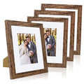 Set of 4 rustic brown picture frames with white mat, real glass, and portrait photos