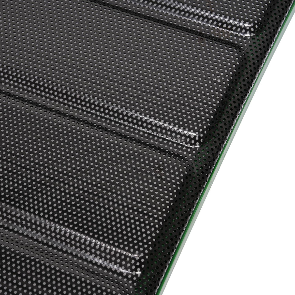 Close-up of black perforated mesh screen with fine dot pattern