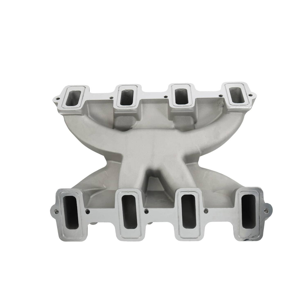 Dual plane intake manifold with open runner inlets and rectangular port openings
