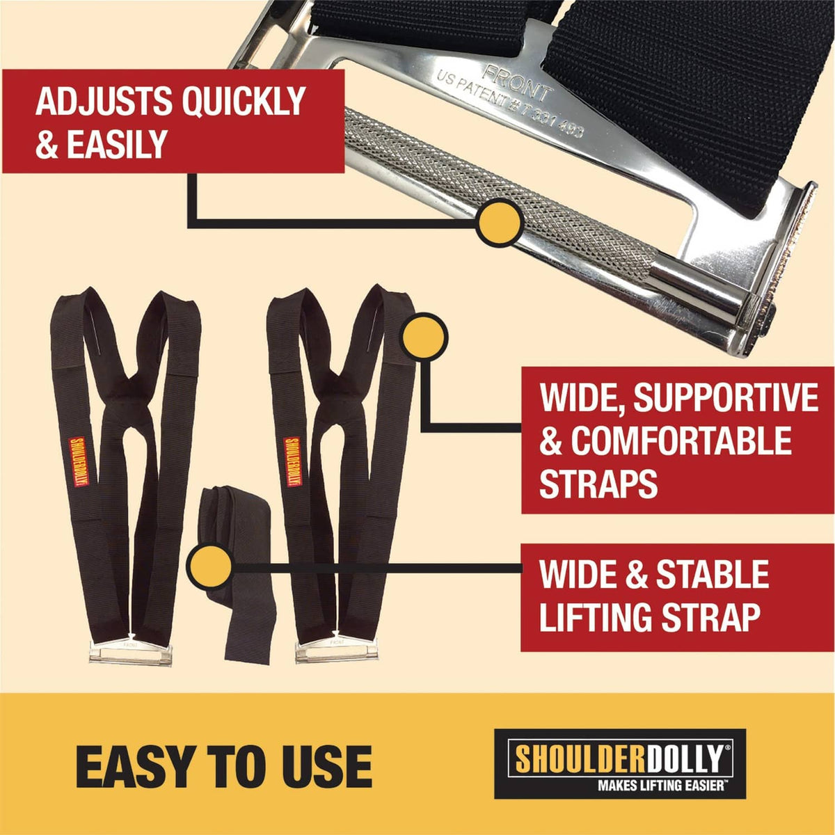 Wide black lifting straps with adjustable webbing and metal buckle hardware