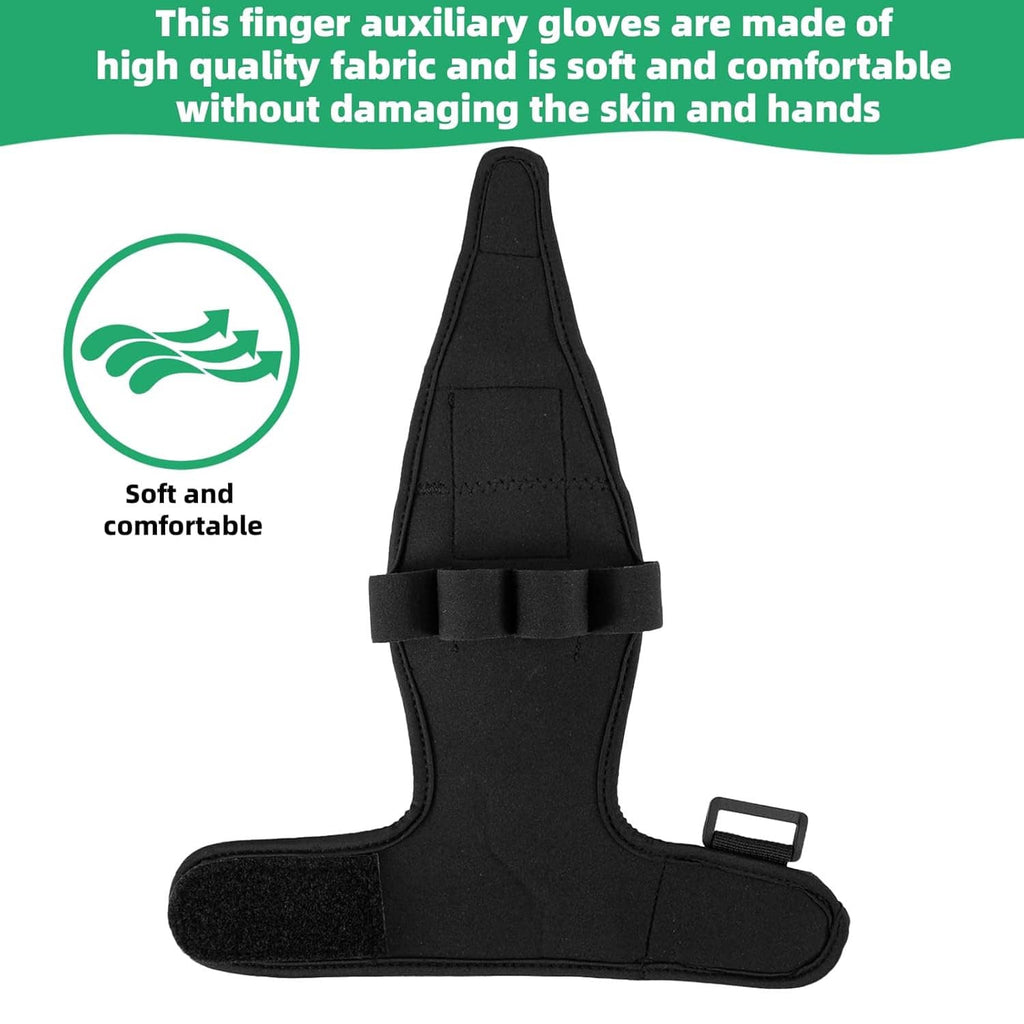 Black finger splint auxiliary glove with wrist strap and finger opening, single brace