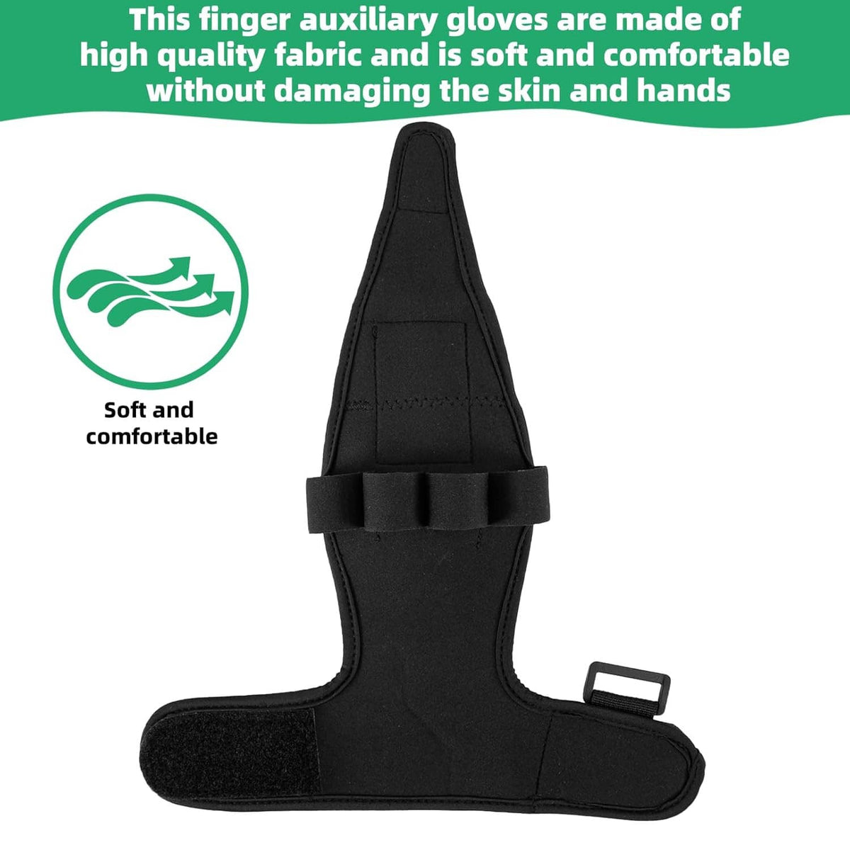 Black finger splint auxiliary glove with wrist strap and finger opening, single brace