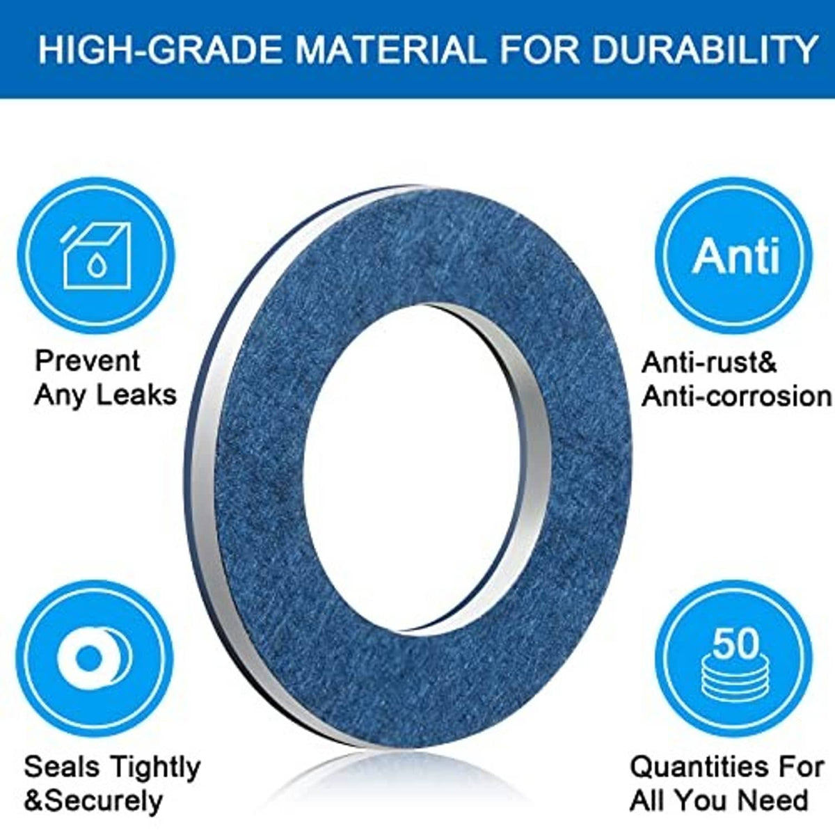 Blue metal crush washer with center hole, flat sealing ring for anti-leak use