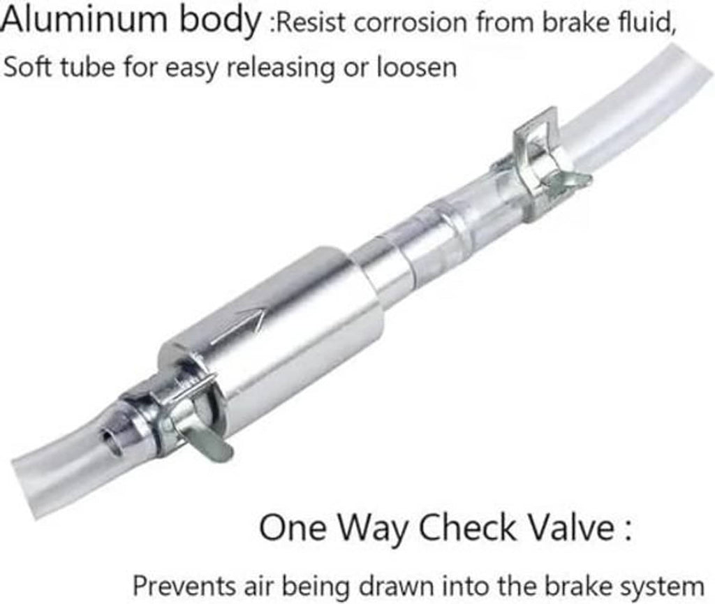 One-way check valve bleeder tool with aluminum body and clear tube