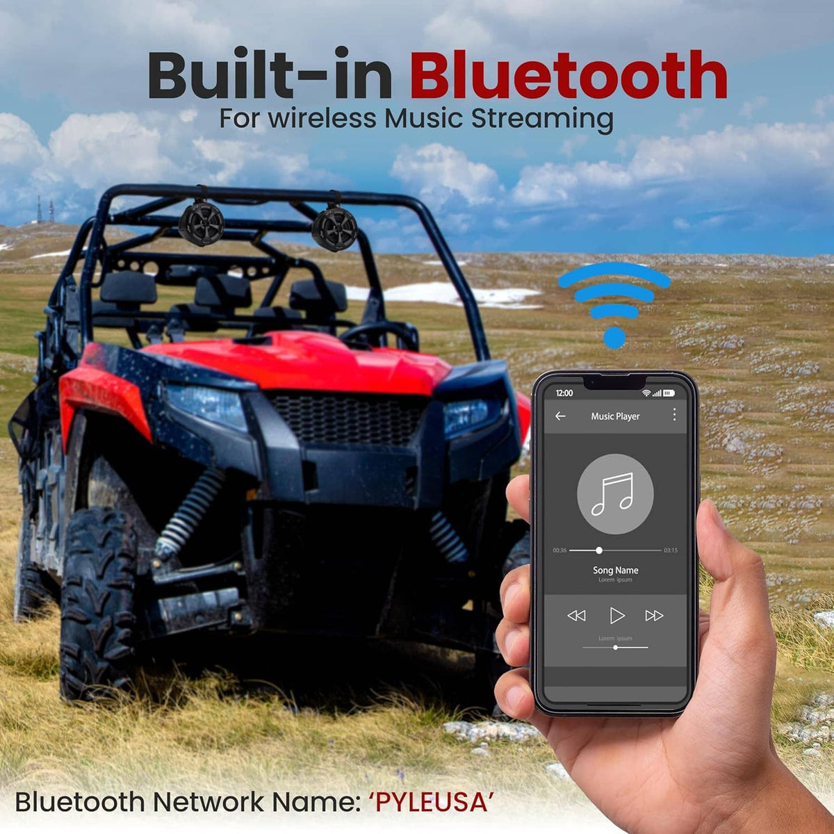 Black off-road Bluetooth speaker set with two round drivers
