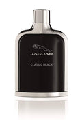 Jaguar Classic Black fragrance bottle, black glass with silver cap and Jaguar logo