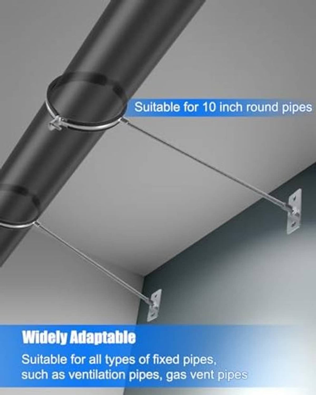 10-inch pipe bracket with split ring band and two wall-mounting plates