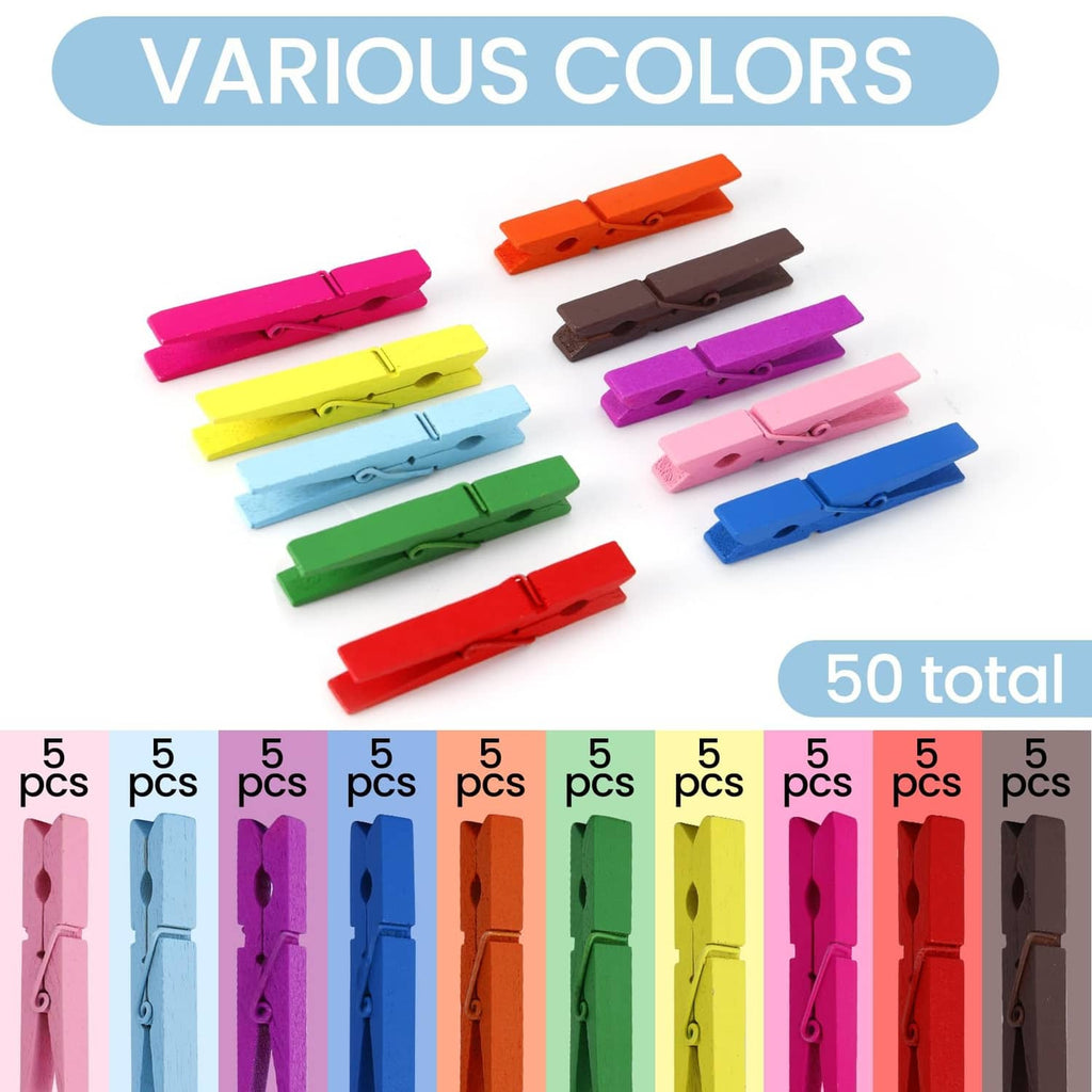 Assorted colored wooden clothespins showing variety of clip colors