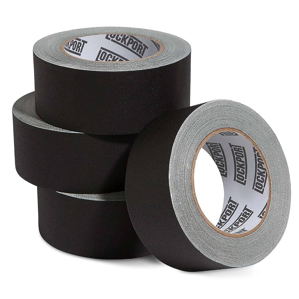 Black gaffer tape and roll end showing gray fabric texture for stage use
