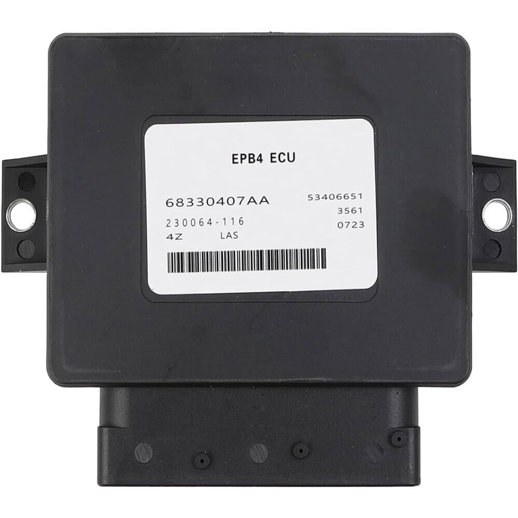 Parking brake control module front housing with white label and mounting side tabs