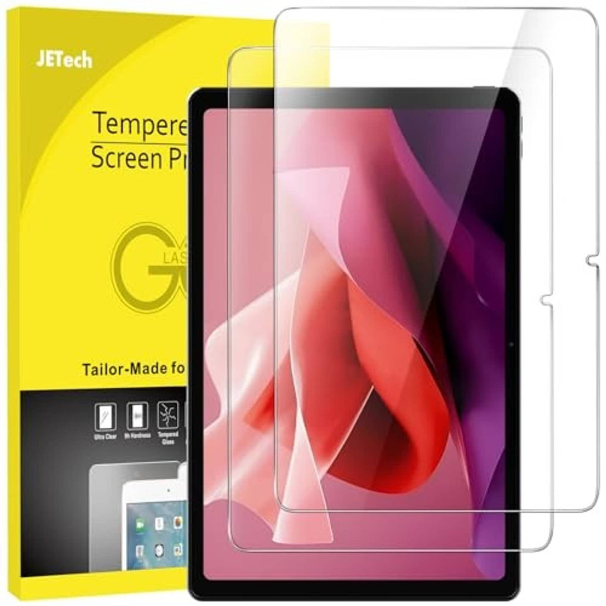 Clear tempered glass screen protector over a tablet display, aligned with screen corners