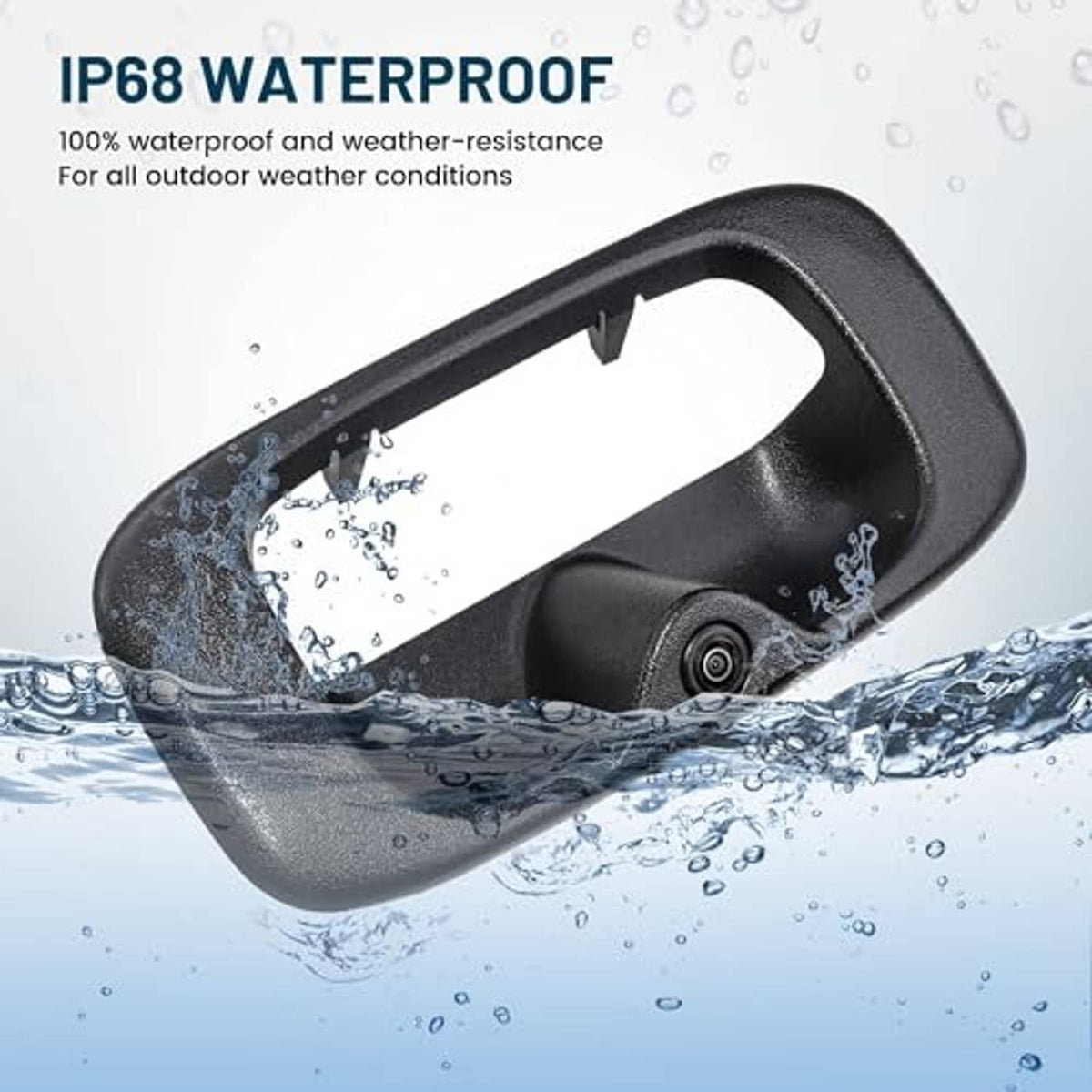 Black tailgate handle backup camera with water-splash protection design