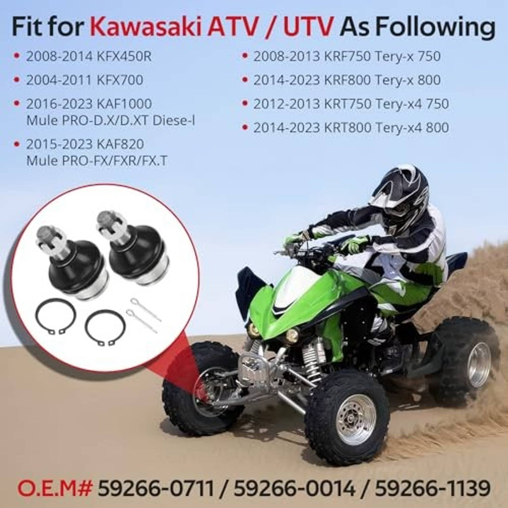 Ball joint kit installed on ATV front suspension, showing two joints