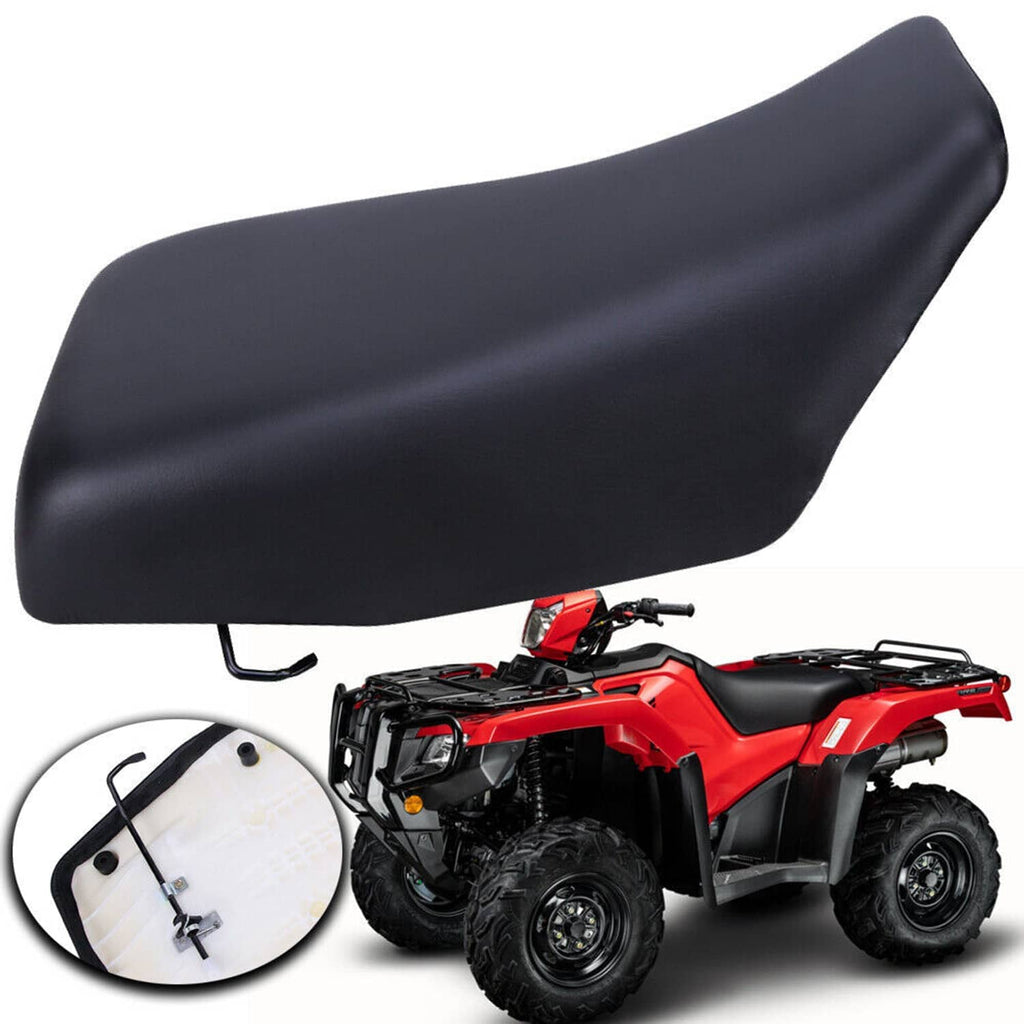 Black ATV seat cushion with smooth finish and underside mounting bracket