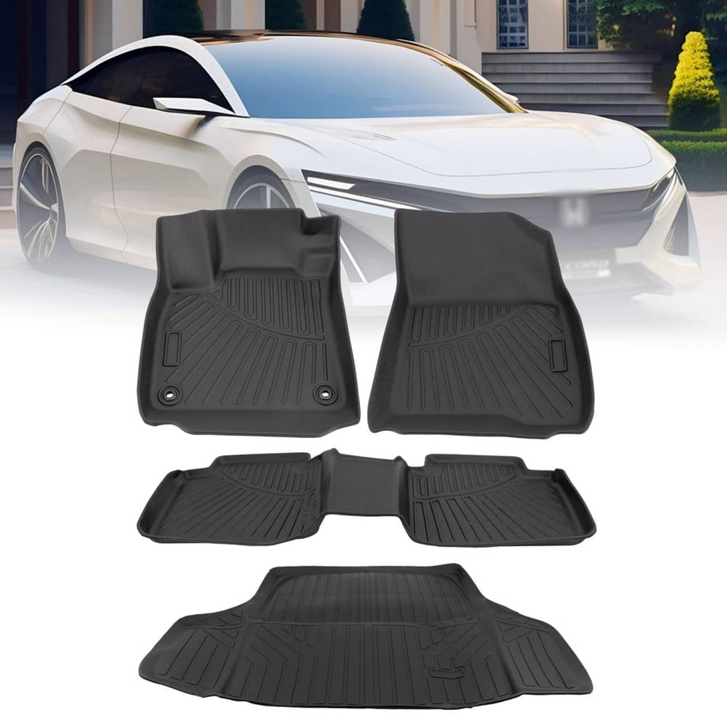 Black 4-piece floor mat set with cargo liner, textured tread pattern