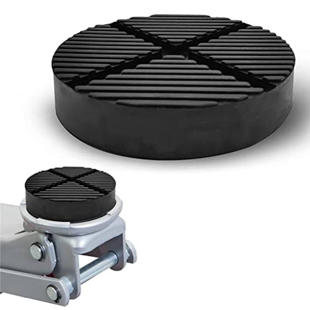Round black jack pad with ribbed cross-groove surface and thick rubber edge