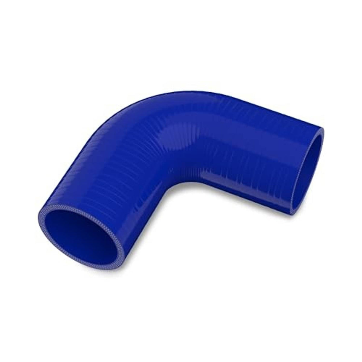 Blue 90-degree silicone hose elbow coupler with ribbed reinforcement
