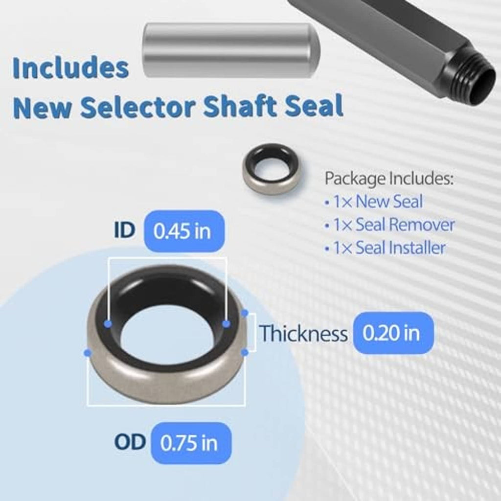 Transmission shift seal remover and installer kit with new seal ring and steel sleeve