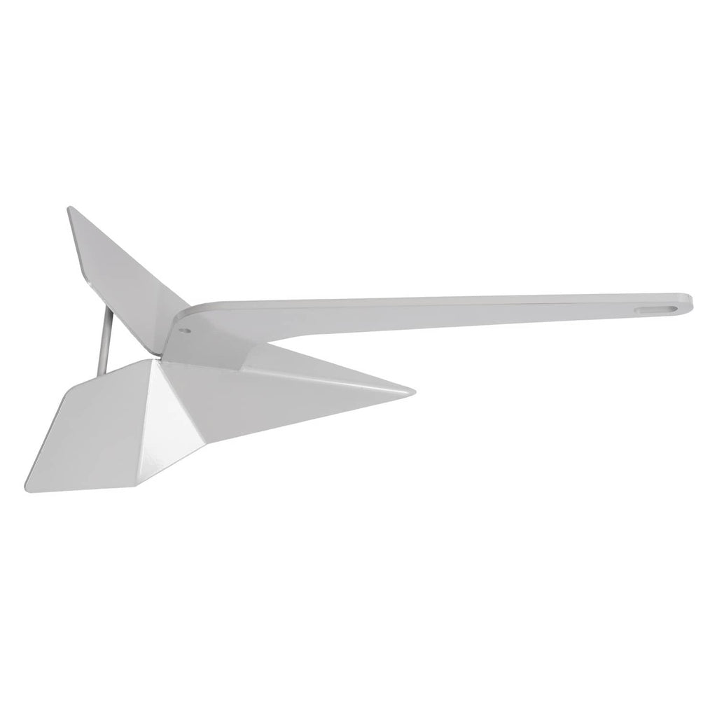 Triangular delta wing anchor with gray finish, three-piece fluke blades and shank