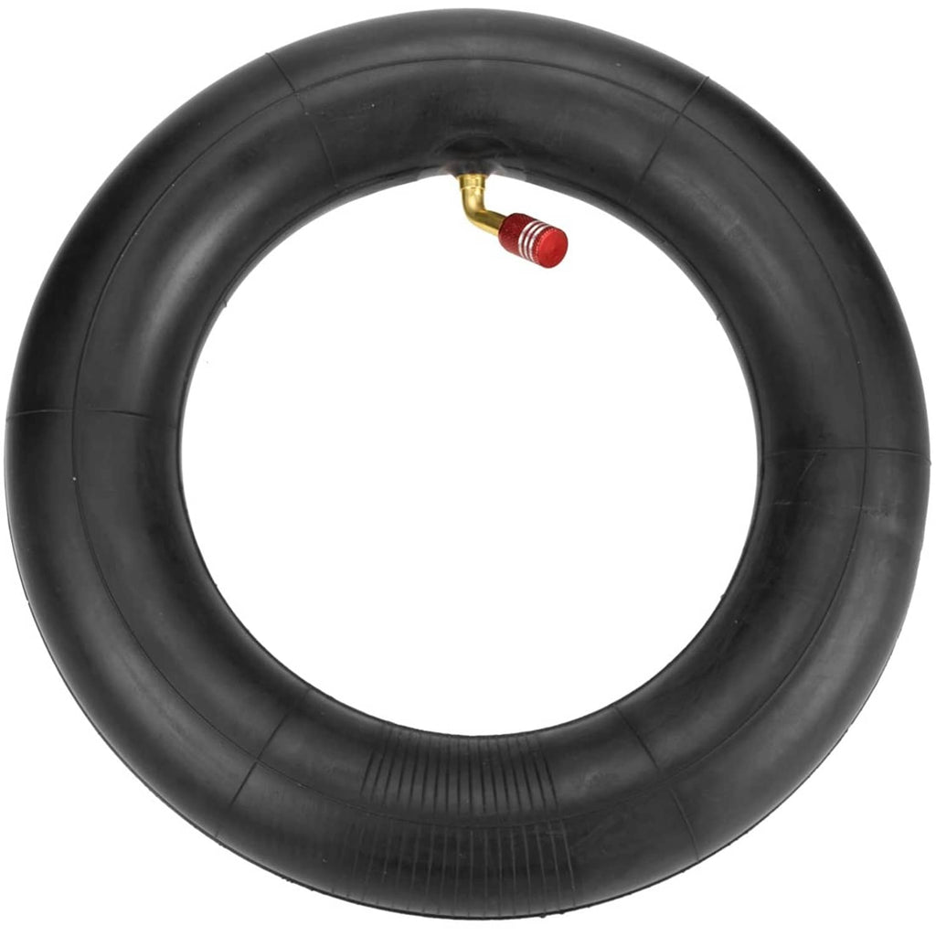 Single black inner tube with red valve cap and gold stem
