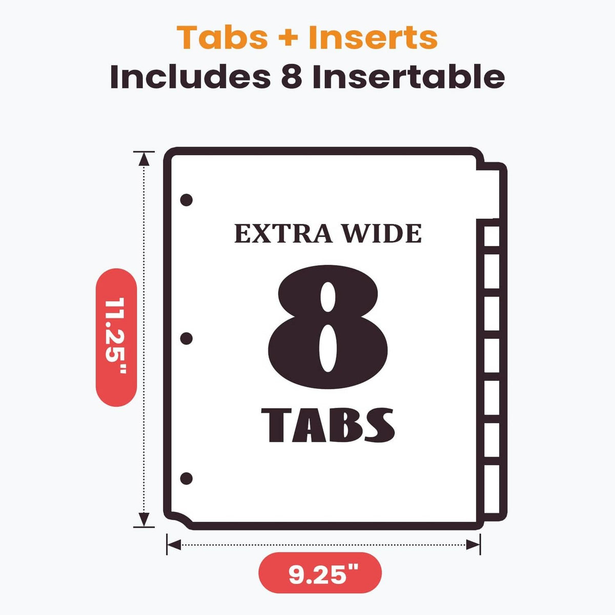 Extra-wide 8-tab inserts for pocket dividers (includes 8 insertable tabs)